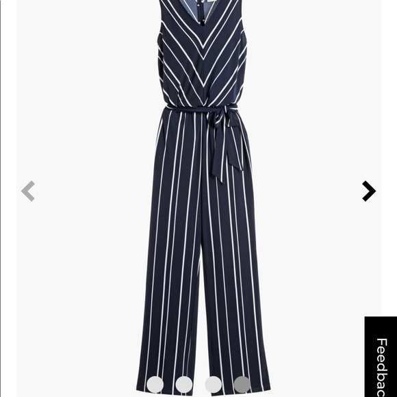 SOLD Chico’s Collection Blue & White Vertical Stripe Belted Jumpsuit Sleeveless - Picture 4 of 14